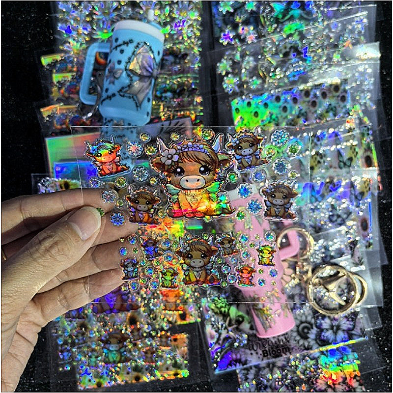 Wholesale Holographic Stickers Random 20pcs/50pcs/100pcs Cartoon Pattern Mini Travel  Cup Stickerlaser wraps